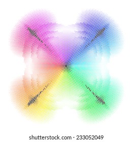 Quadrangular different colored mosaic with white backdrop.