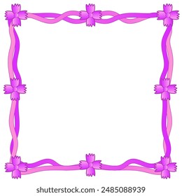 Quadrangular festive pink frame decorated with a pattern of flowers