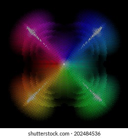 Quadrangular multicolored mosaic on the black background.