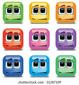 Quadrant shaped smiling balls in different colors
