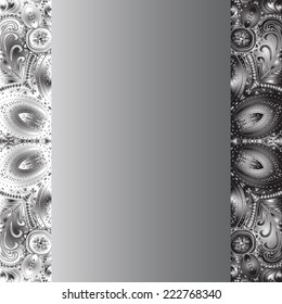 Quadrate black and white card with vertical patterns on left and right