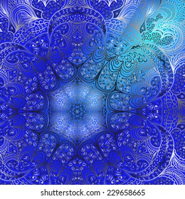 Quadrate blue ornament for design and background