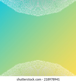 Quadrate colorful card with patterns up and bottom