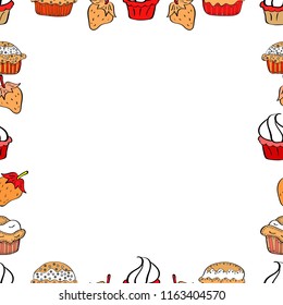Quadrate frames doodles. Illustration in white, black and orange colors. Seamless pattern. Vector illustration.