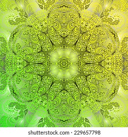 Quadrate green yellow ornament for design and background