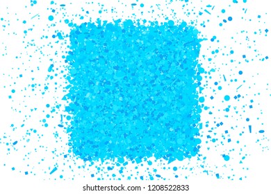 Quadratic colorful pattern for design. Square tangled shape. Geometric backdrop with confetti on isolated white. Background with multicolored glitters. Image for posters, banners and textiles