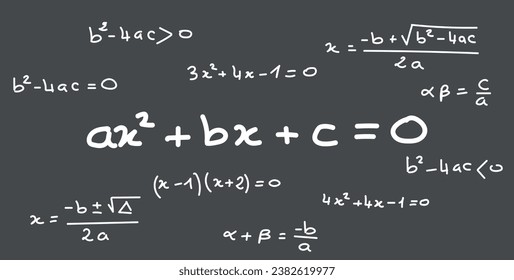 Quadratic equation formula. Scientific seamless pattern. Math formula equation doodle handwriting concept. Mathematics resources for teachers and students.