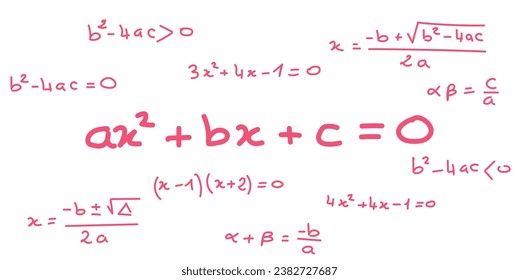 Quadratic equation formula. Scientific seamless pattern. Math formula equation doodle handwriting concept. Mathematics resources for teachers and students.