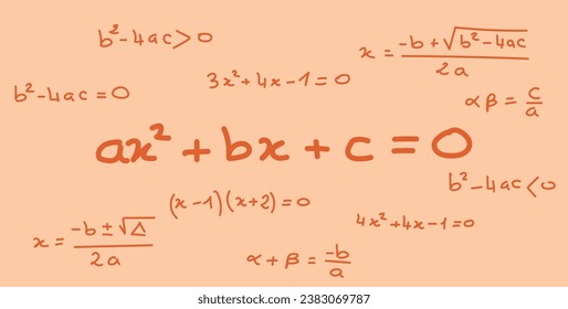 Quadratic equation formula. Scientific seamless pattern. Math formula equation doodle handwriting concept. Mathematics resources for teachers and students.