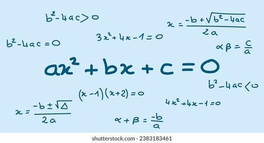 Quadratic equation formula. Scientific seamless pattern. Math formula equation doodle handwriting concept. Mathematics resources for teachers and students.