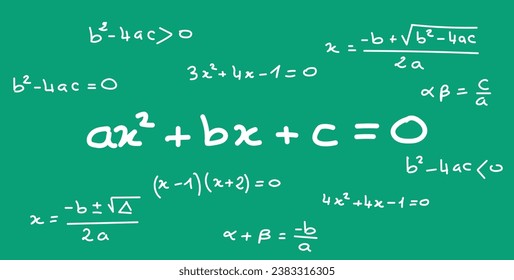 Quadratic equation formula. Scientific seamless pattern. Math formula equation doodle handwriting concept. Mathematics resources for teachers and students.