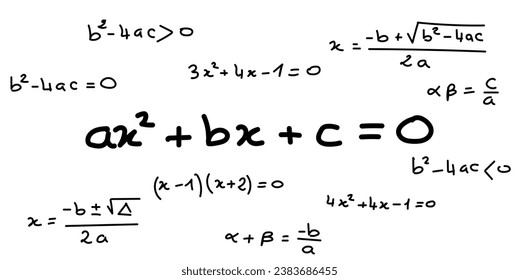 Quadratic equation formula. Scientific seamless pattern. Math formula equation doodle handwriting concept. Mathematics resources for teachers and students.