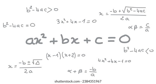 Quadratische Gleichungsformel. Wissenschaftliches nahtloses Muster. Mathe-Formel-Gleichung doodle Handschrift Konzept. Mathematische Ressourcen für Lehrer und Schüler.