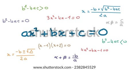 Quadratic equation formula. Scientific seamless pattern. Math formula equation doodle handwriting concept. Mathematics resources for teachers and students.