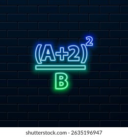 Quadratic Equation. Mathematics exercises black icon, conceptual illustration, neon style,
