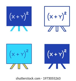 Quadratic equation on school board icon collection. Algebraic formula symbol set in flat and line style. Vector illustration.