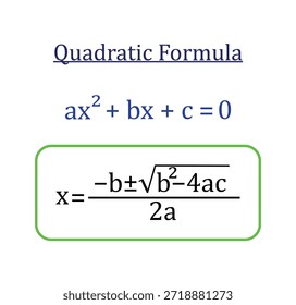 Fórmula quadrática em matemática. Ilustração vetorial.