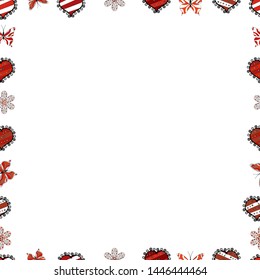 Quadratic frames doodles. Picture in red, white and black colors. Vector. Seamless.