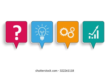 Quadratic speech bubbles with success concept symbols white background. Eps 10 vector file.