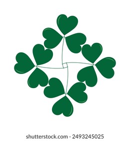 Quadrilateral in trefoils in trendy monochrome green. Clover leaf rhombus. St Patrick greeting idea