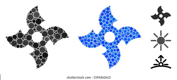 Quadro Ninja Star mosaic of small circles in different sizes and shades, based on quadro Ninja Star icon. Vector small circles are grouped into blue composition.