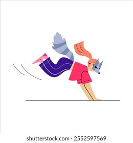 Quadrober girl jumps like an animal. Vector illustration in flat style.