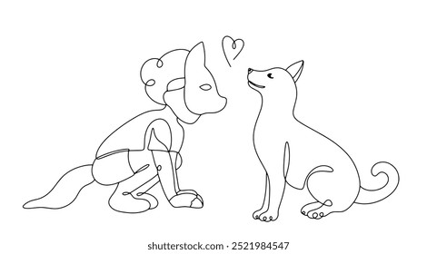 Quadrobing. A girl in an animal mask sits next to a dog. The trend for teenagers to imitate animals. Youth hobby. Vector illustration.