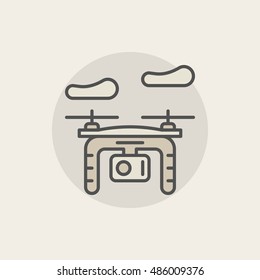 Quadrocopter colorful icon. Vector photo and video drone in clouds symbol or logo element. Minimal flat drone concept sign