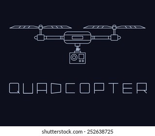 quadrocopter dron with action camera icon. simple line style vector illustration