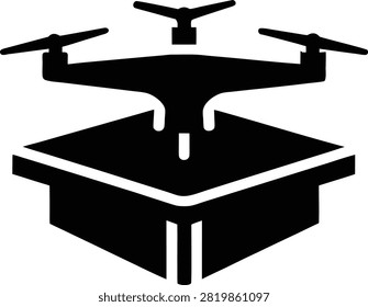 Quadrocopter drone delivery icon with quadrocopter delivery logistics technology transportation shipping silhouette automated innovative
