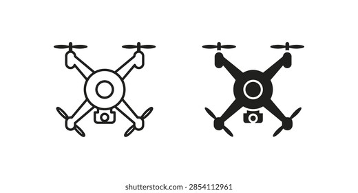 Quadrocopter drone with propellers and camera, technology for photography