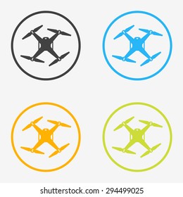 Quadrocopter, drone  round icons in different colors
