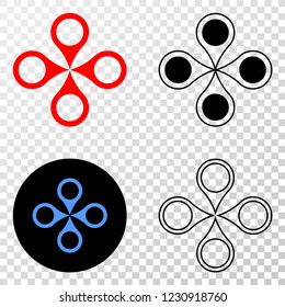 Quadrocopter EPS vector icon with contour, black and colored versions. Illustration style is flat iconic symbol on chess transparent background.