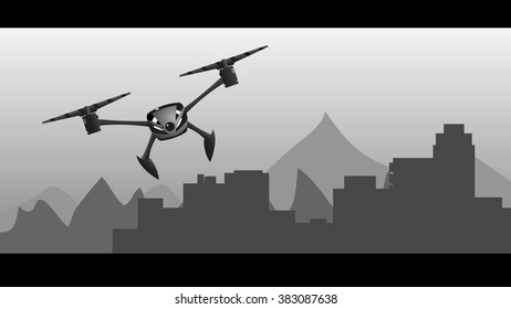 Quadrocopter flies away from a city