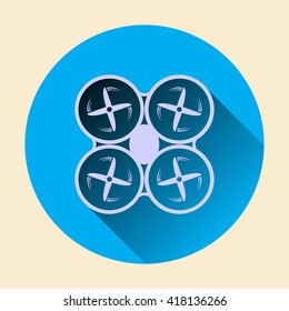 quad-rocopter icon flat design with long shadow on light blue background, vector