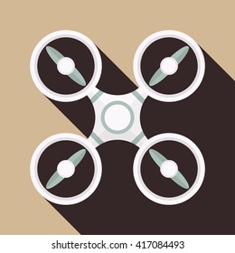 Quadrocopter icon. Quadcopter drone top wiew. Flat design, long shadow. Vector illustration.