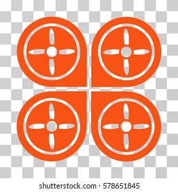 Quadrocopter icon. Vector illustration style is flat iconic symbol, orange color, transparent background. Designed for web and software interfaces.
