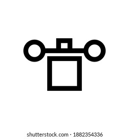 Icono lineal cuadrocopter con carga, paquete. Ilustración del vector