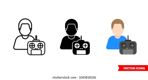 Quadrocopter operator icon of 3 types: color, black and white, outline. Isolated vector sign symbol.