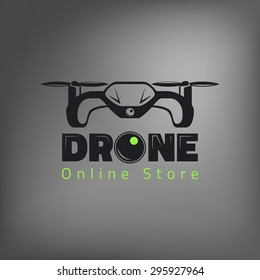 Quadrocopter store emblem on grey mesh background