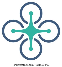 Quadrocopter vector icon. Style is bicolor flat symbol, cobalt and cyan colors, rounded angles, white background.