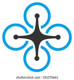 Quadrocopter vector icon. Style is bicolor flat symbol, blue and gray colors, rounded angles, white background.