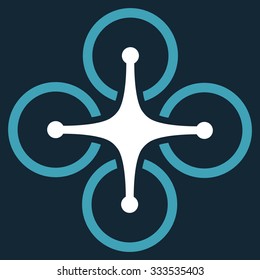 Quadrocopter vector icon. Style is bicolor flat symbol, blue and white colors, rounded angles, dark blue background.
