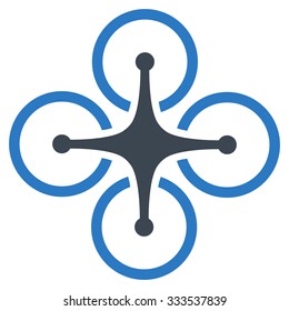 Quadrocopter vector icon. Style is bicolor flat symbol, smooth blue colors, rounded angles, white background.