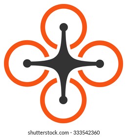 Quadrocopter vector icon. Style is bicolor flat symbol, orange and gray colors, rounded angles, white background.