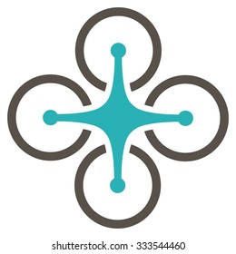 Quadrocopter vector icon. Style is bicolor flat symbol, grey and cyan colors, rounded angles, white background.