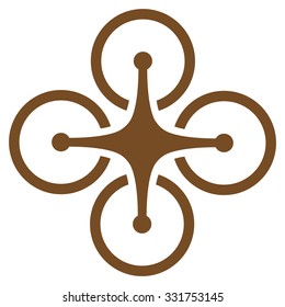 Quadrocopter vector icon. Style is flat symbol, brown color, rounded angles, white background.