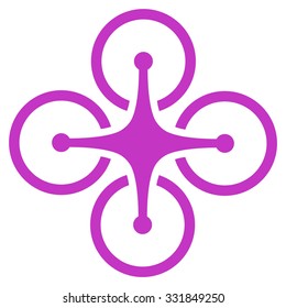 Quadrocopter vector icon. Style is flat symbol, violet color, rounded angles, white background.