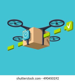 Quadrocopters delivery, Vector illustration in flat, cartoon style isolated from the background, EPS 10