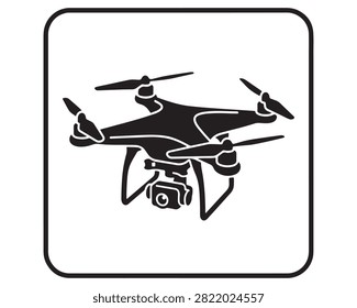 Quadrotor drone surveillance camera icon symbol inside a rounded square with quadcopter surveillance technology robotics photography